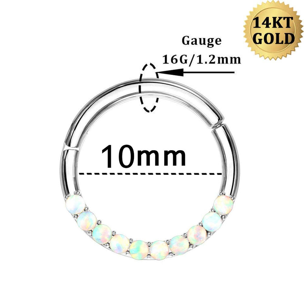 Bague Septum Segment Or Blanc 14K Boucle d'Oreille Daith Opale 16G