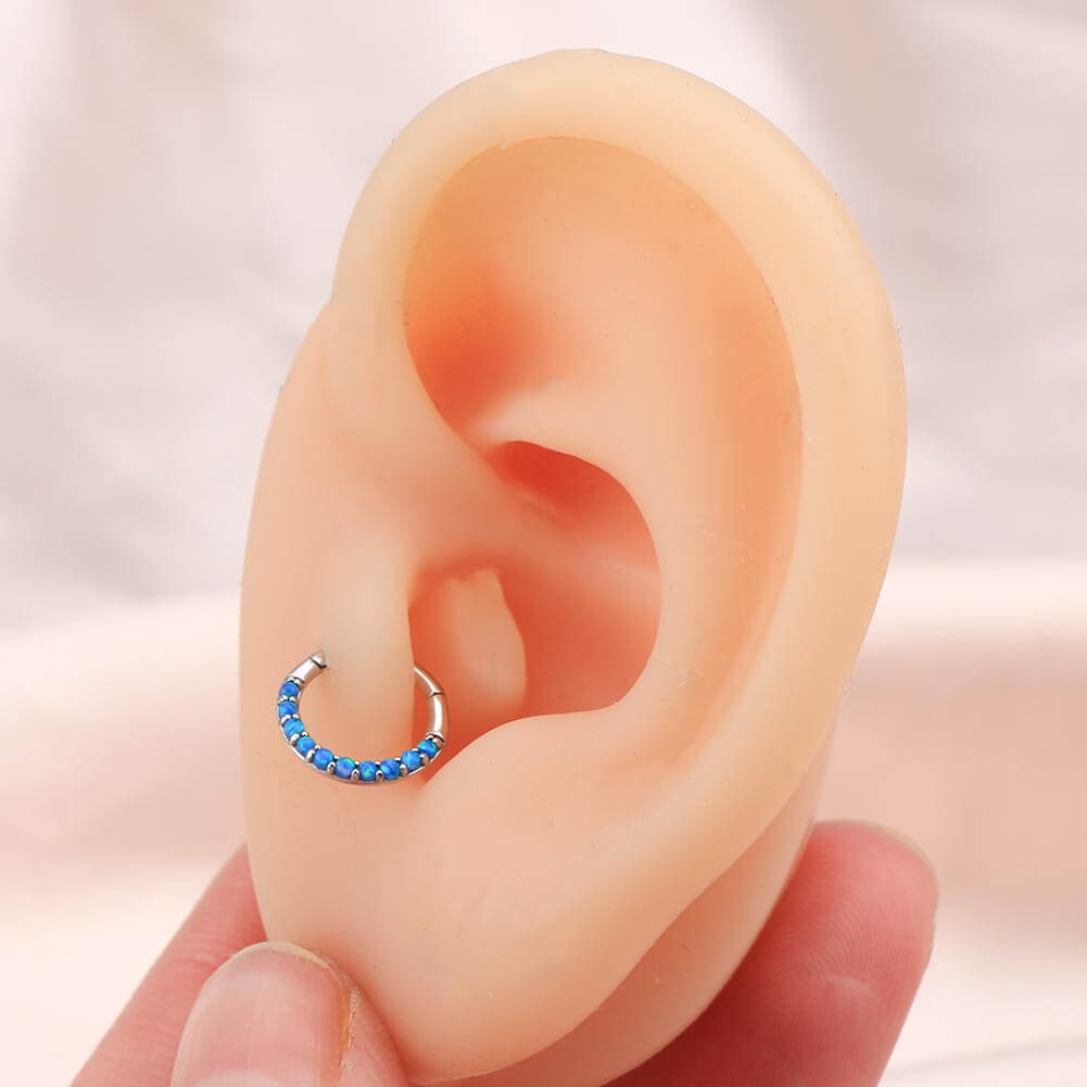 14K White Gold Daith Earring Opal 16G Segment Septum Ring - OUFER BODY JEWELRY 
