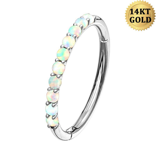 14K White Gold Helix Hoop Opal 16G Daith Hinged Hoop - OUFER BODY JEWELRY 