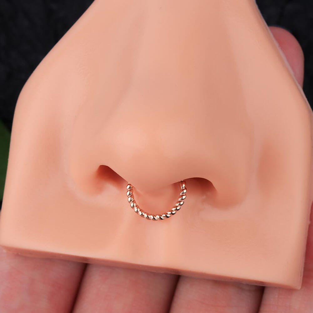 9K Solid Rose Gold Round Jeweled Nose Bone in Box