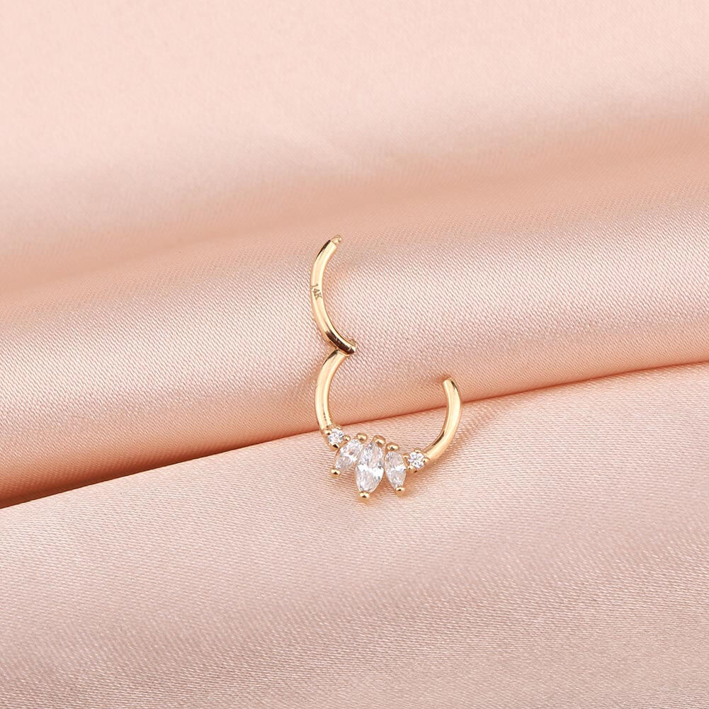 14KT Gold Septum Ring Oval CZ Cluster 16G Daith Earring - OUFER BODY JEWELRY 