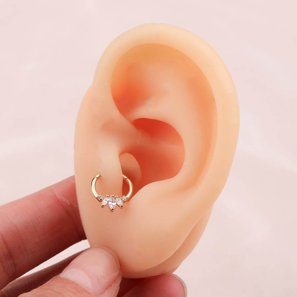 14KT Gold Septum Ring Oval CZ Cluster 16G Daith Earring - OUFER BODY JEWELRY 