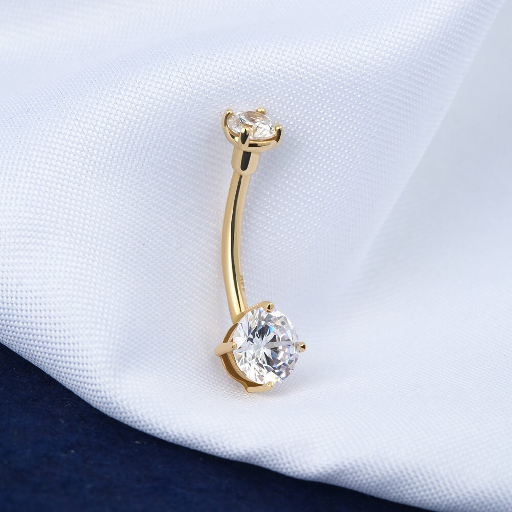 Solid 14kt Yellow Gold CZ Initial Y Belly Ring