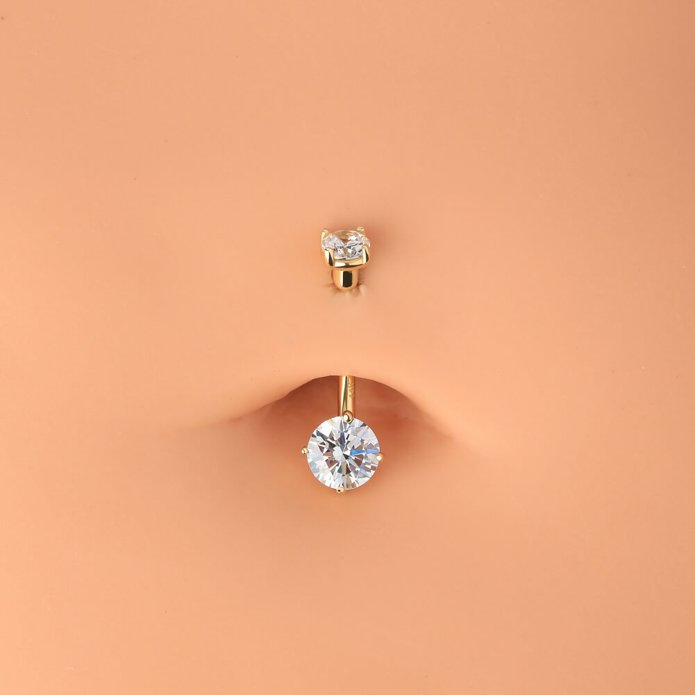 Solid 14kt Yellow Gold CZ Initial Y Belly Ring