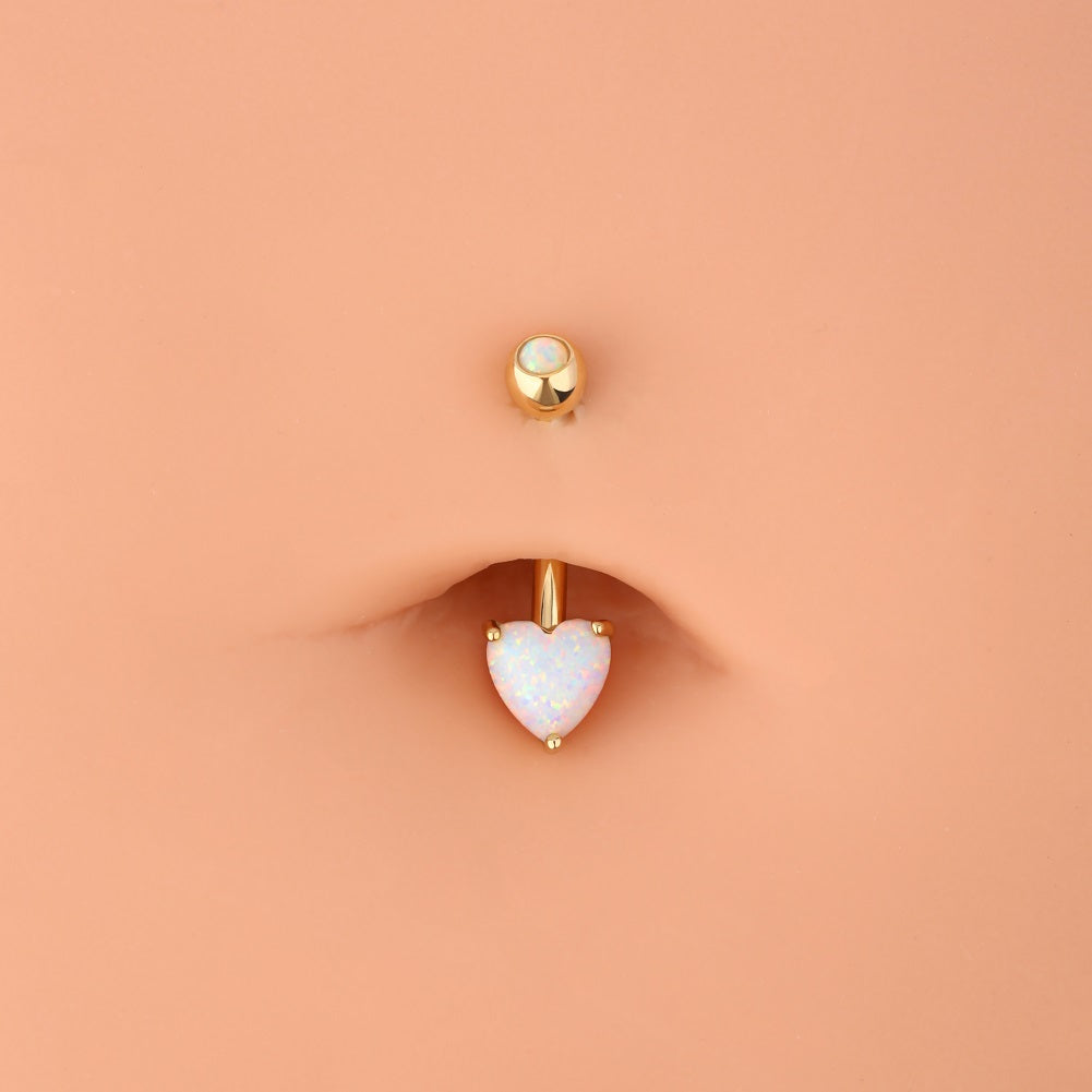 14K Gold Heart Opal Belly Button Ring 14G Navel Ring