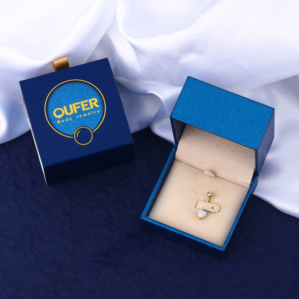 14K Gold Heart Opal Belly Ring