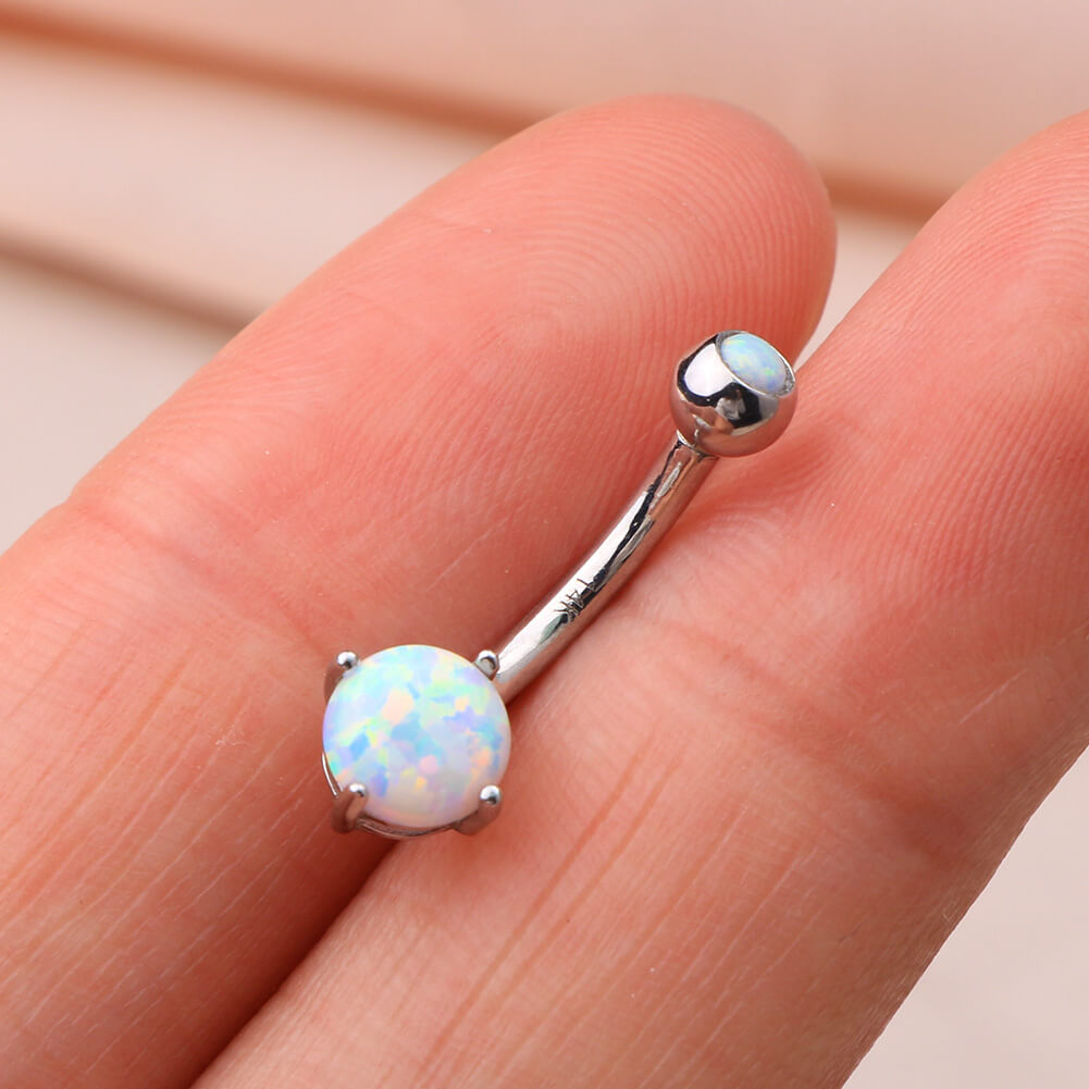 opal white gold navel ring 