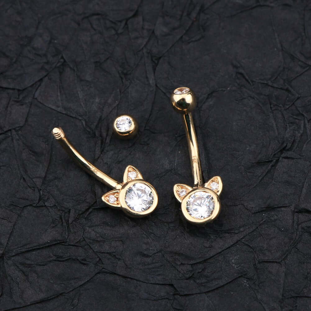 gold cat belly button ring