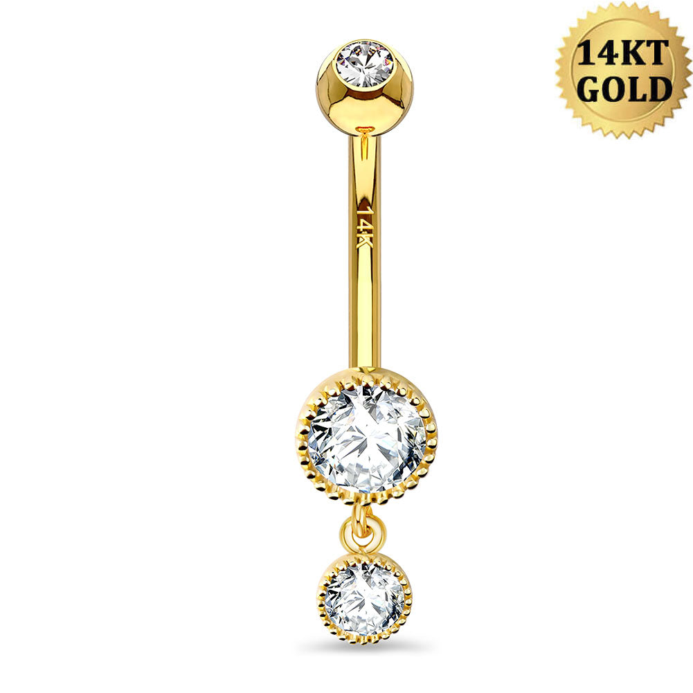 CZ gold dangle belly button rings