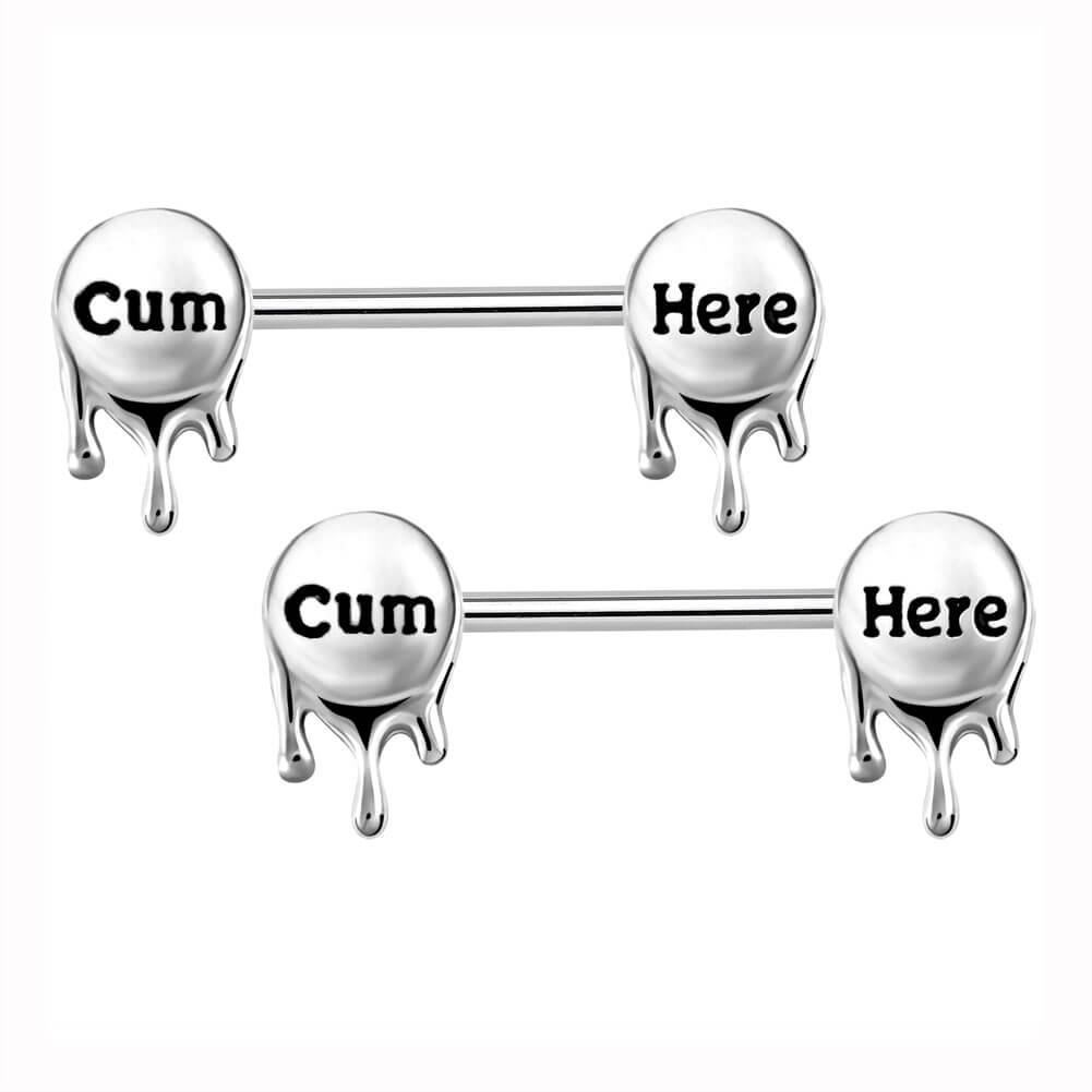 2PCS 14G Black Letter Nipple Barbell Ring - OUFER BODY JEWELRY