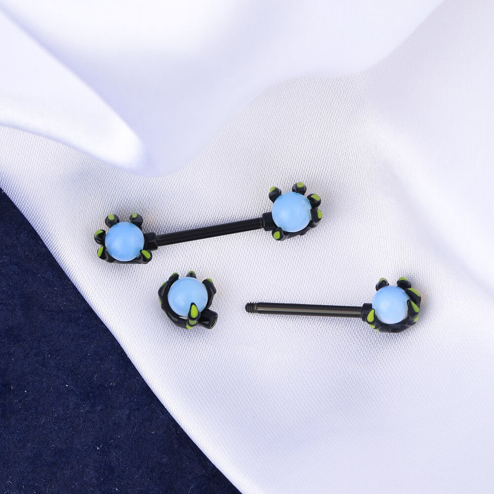 14G Dragón Claws Nipple Anillos Blanco Ópalos Pezón Barbell Piercing
