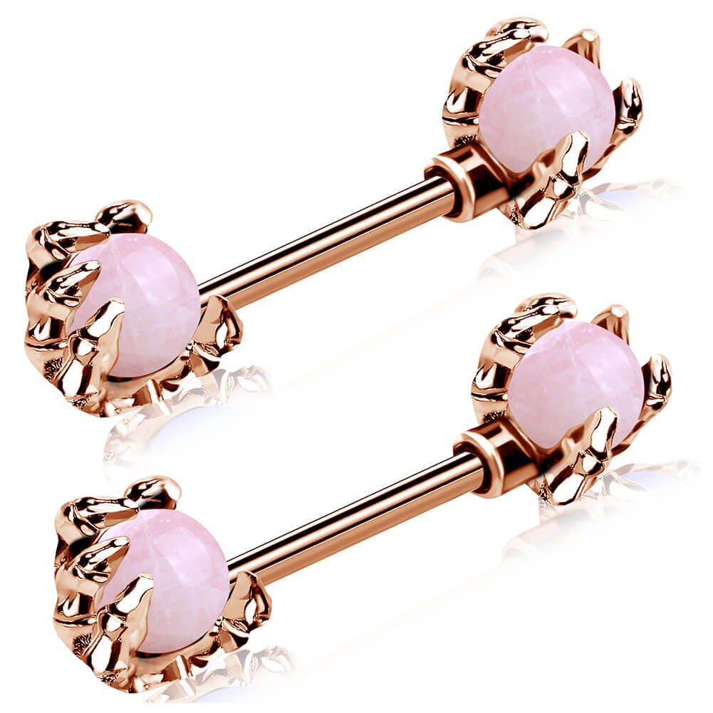 14G Dragon Claws Nipple Rings White Opals Nipple Barbell Piercing