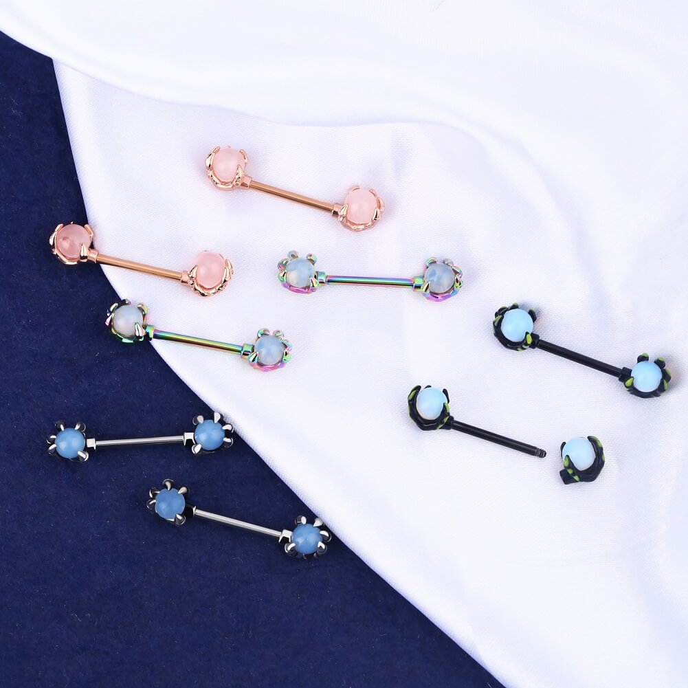 14G Dragón Claws Nipple Anillos Blanco Ópalos Pezón Barbell Piercing
