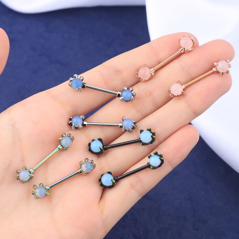 14G Dragón Claws Nipple Anillos Blanco Ópalos Pezón Barbell Piercing