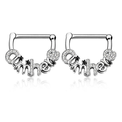 14G 2PCS Clear CZ Lettre Nipple Rings Nipple Clickers Ring
