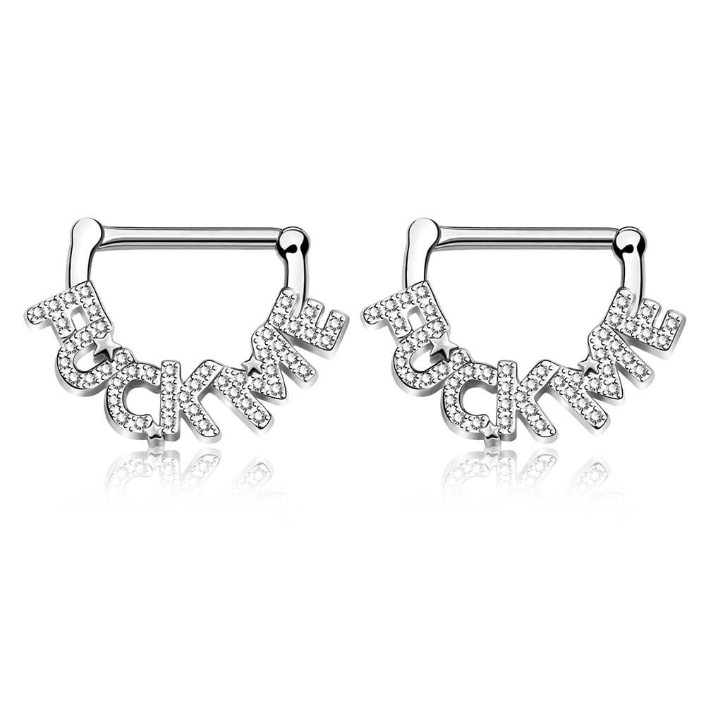 14G 2PCS Clear CZ Lettre Nipple Rings Nipple Clickers Ring