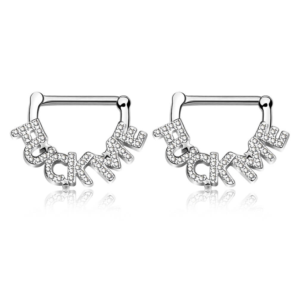 14G 2PCS Clear CZ Letter Nipple Rings Nipple Clickers Ring – OUFER