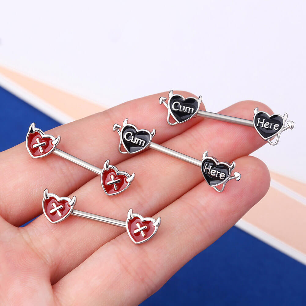 14G Sexy Nipple Jewelry Heart Nipple Rings with Letters – OUFER