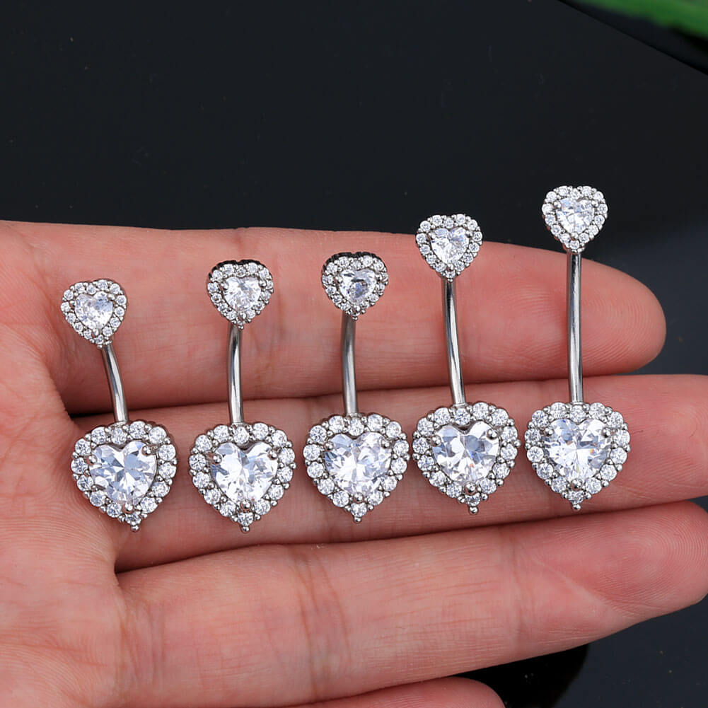 14G Double Coeur Cristal CZ Argent et Or Rose Nombril Anneau