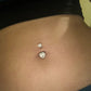 14G Double Heart Crystal CZ Silver and Rose Gold Belly Button Ring
