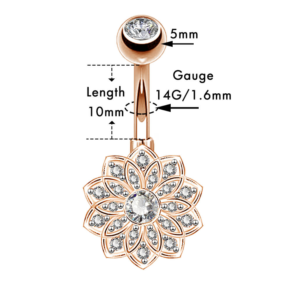 14G Rose Gold Stainless Steel Clear CZ Belly Button Rings Set 2 - OUFER BODY JEWELRY 
