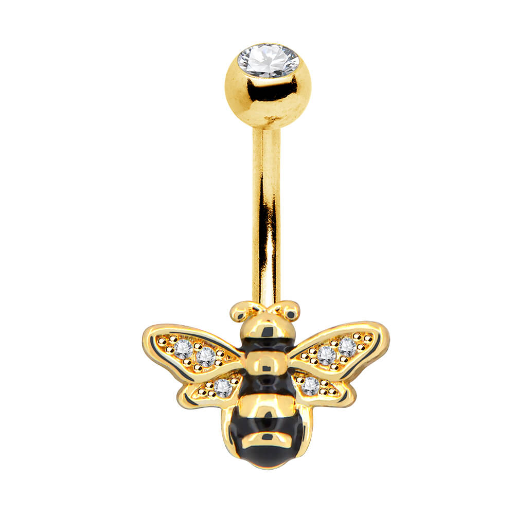 14G Golden Bee Belly Button Ring Stainless Steel Body Jewelry - OUFER BODY JEWELRY 