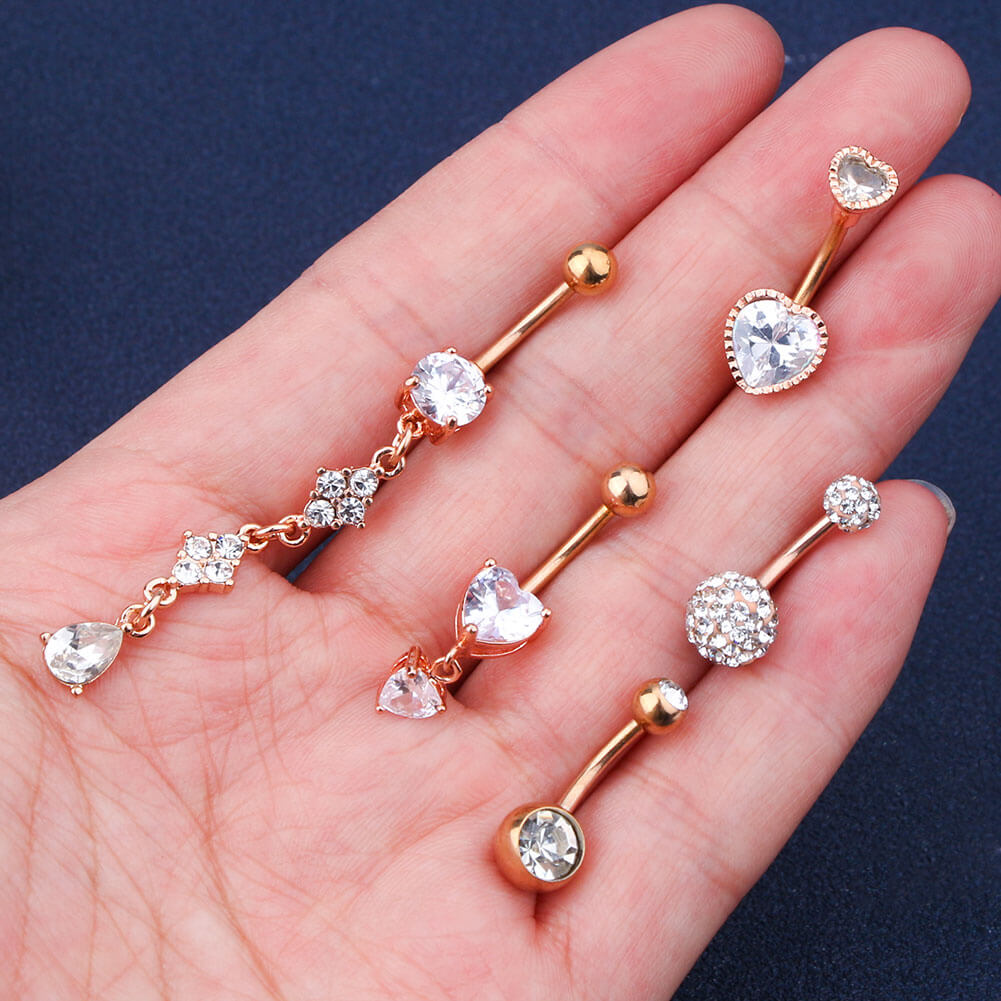 5Pcs 14G Rose Gold Curved Barbell Belly Button Ring Set 4 - OUFER BODY JEWELRY