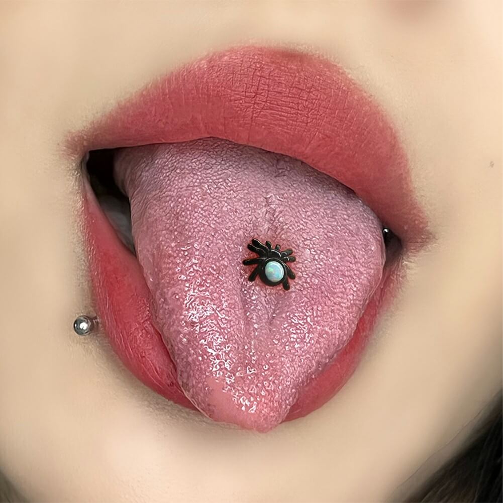 opal spider tongue piercing ring 