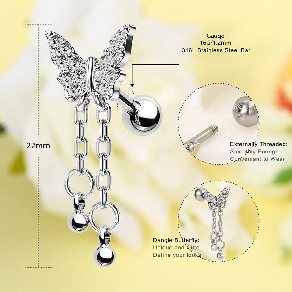 stainless steel butterfly helix earrings