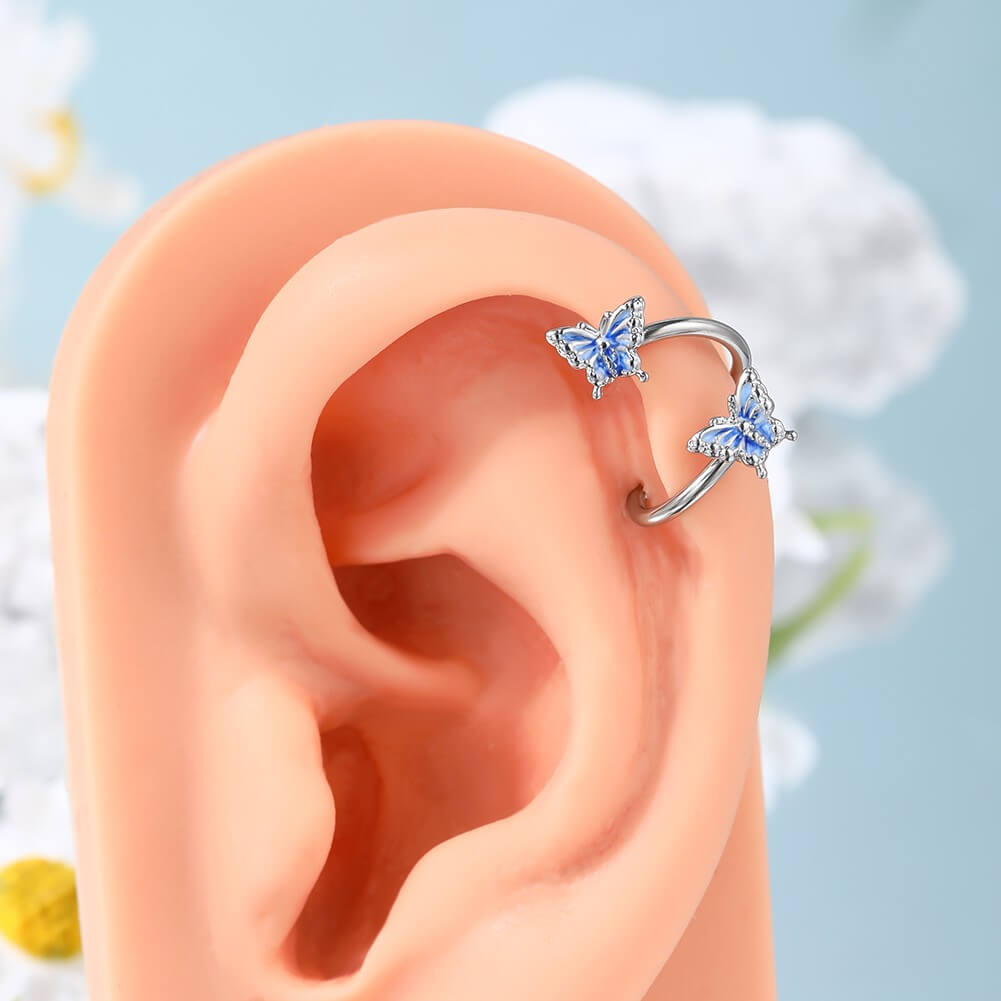 blue butterfly S-shaped helix earring 