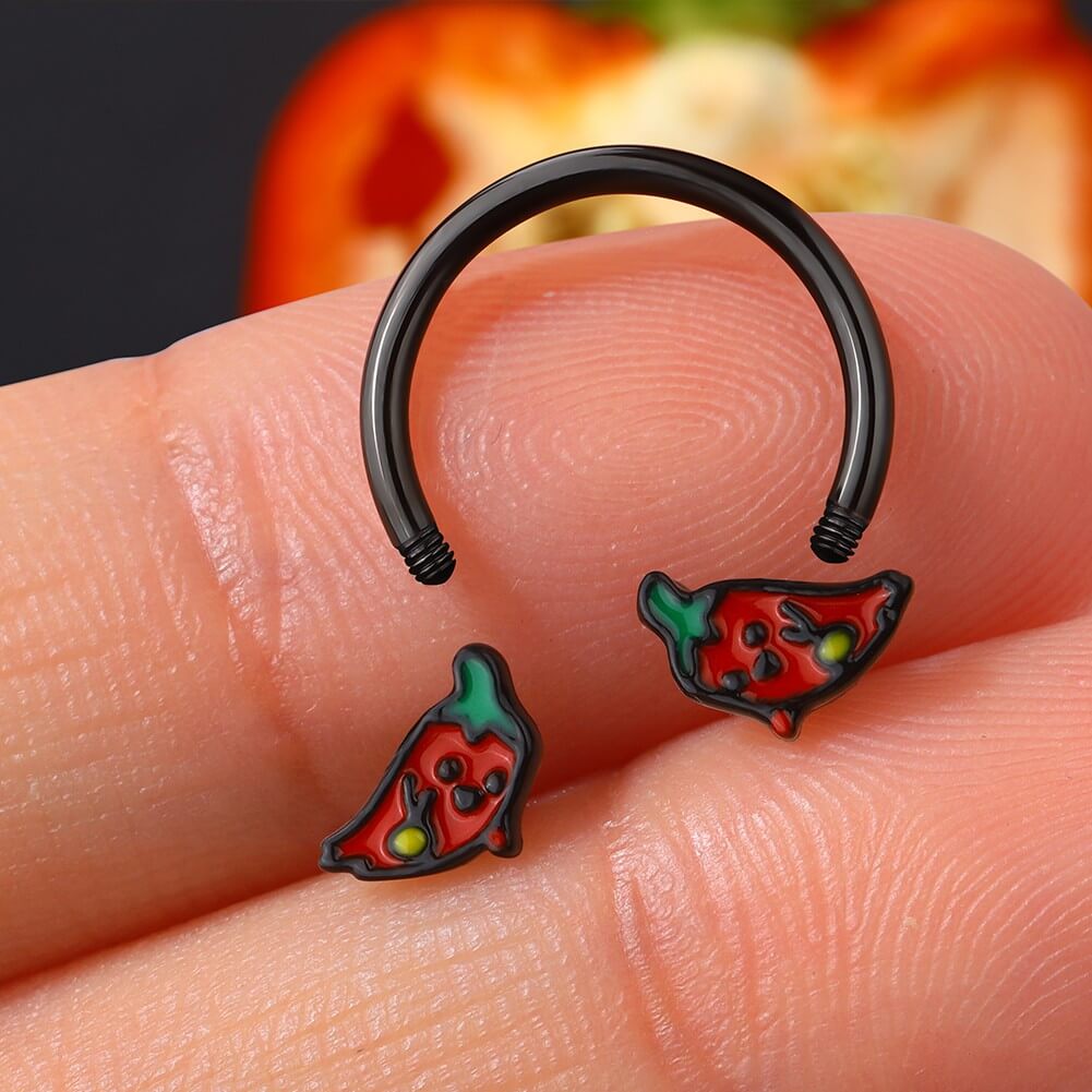 16G Red Ghost Pepper Horseshoe Ring