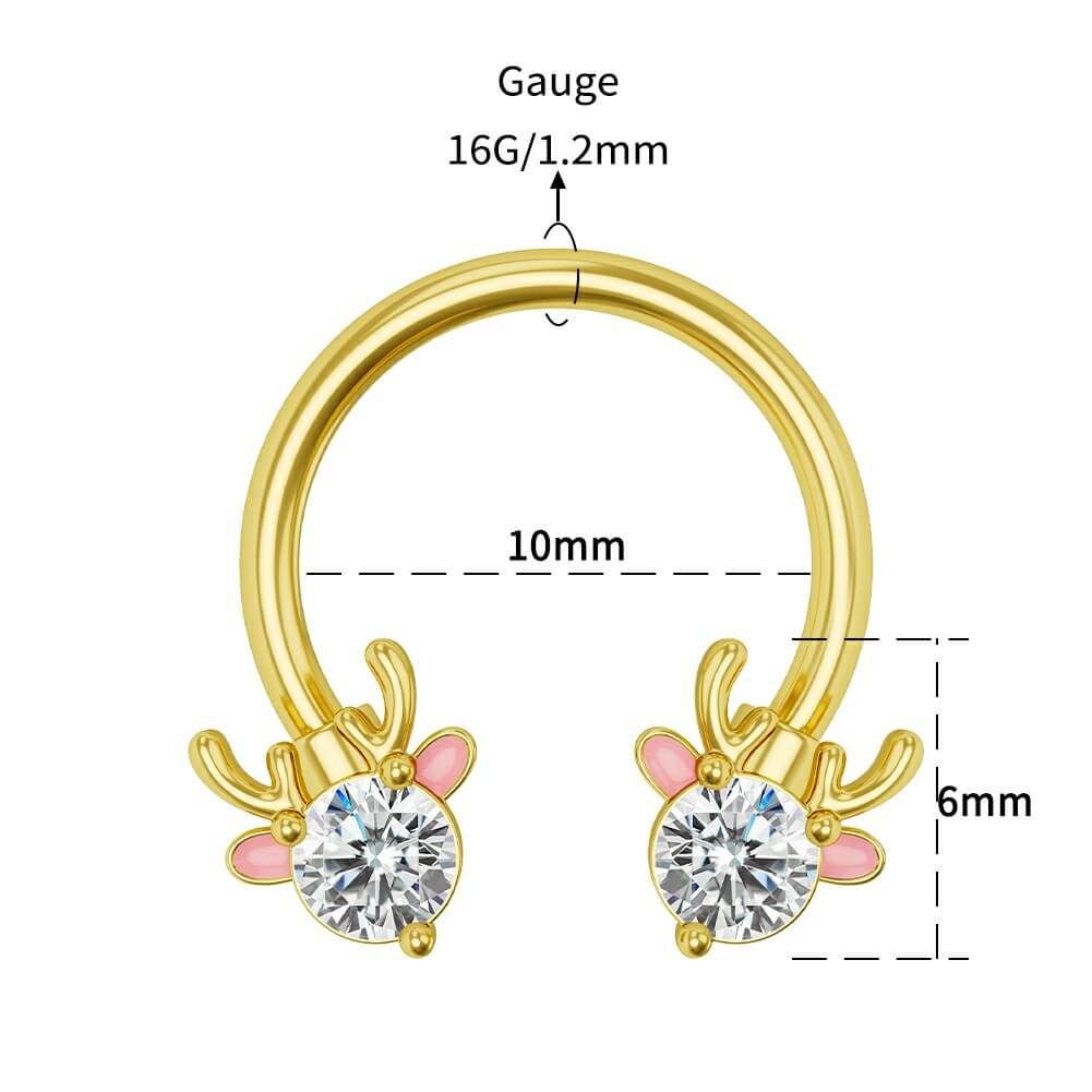 16G Xmas Deer Head Horseshoe Septum Ring