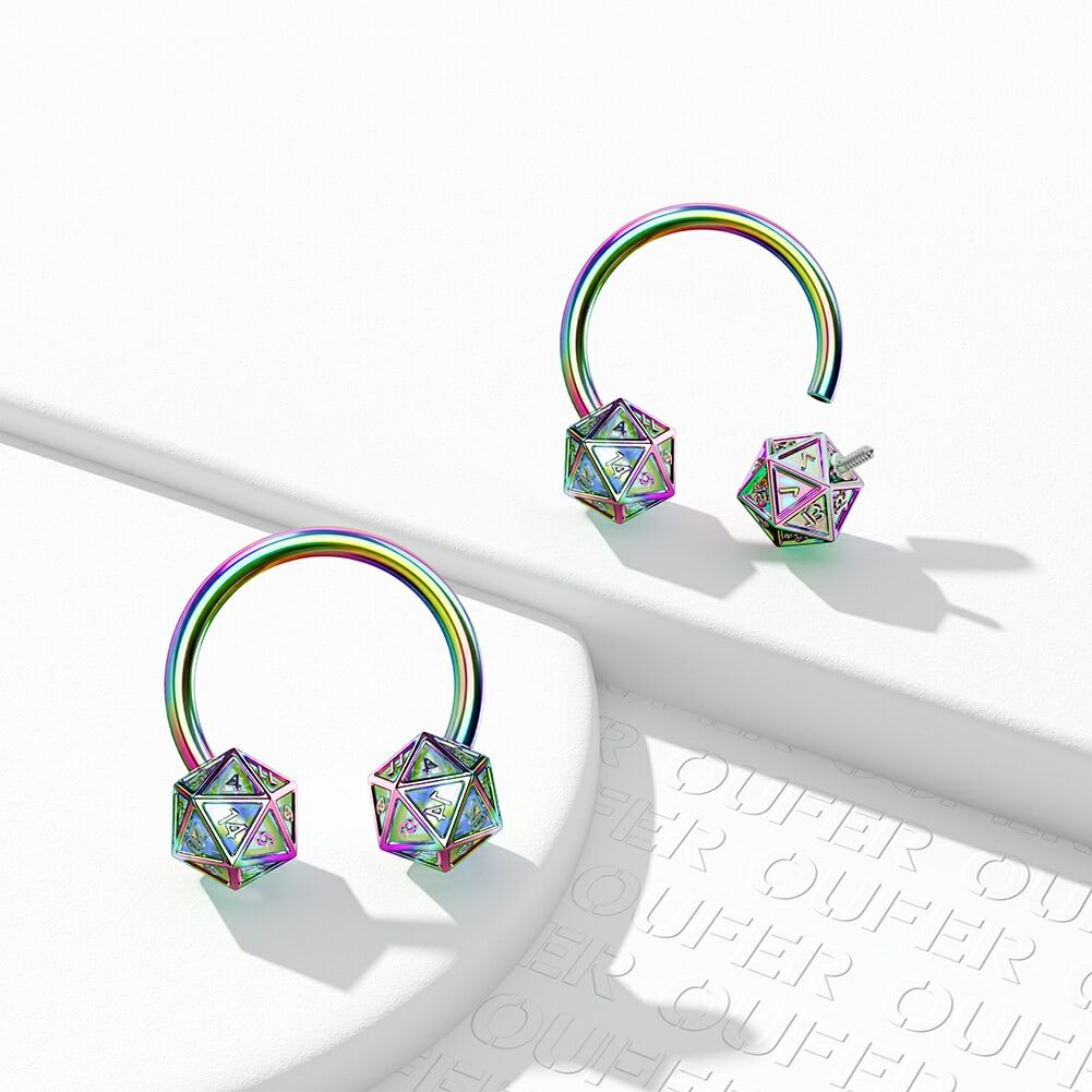 DND Dice Internally Threaded Horseshoe Septum Ring