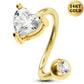 14K Gold 16G Heart CZ S-shaped Cartilage Earring