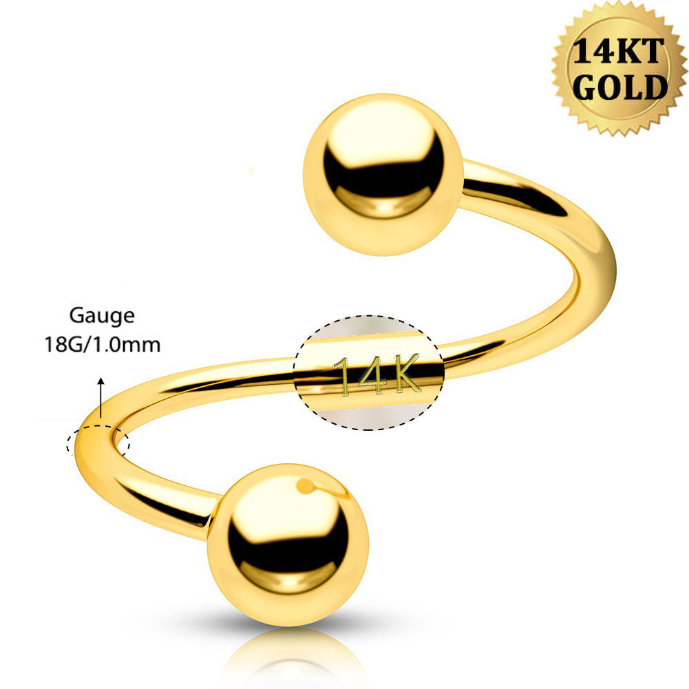 14K Gold 18G S-shaped Cartilage Helix Earring