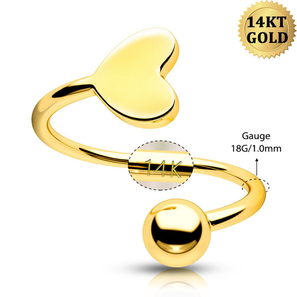 14K Gold 18G Heart S-shaped Twisted Cartilage Earring