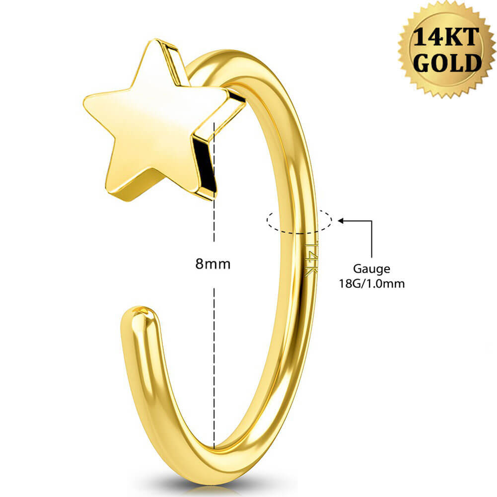 14K Gold 18G Star Half Hoop Nose Ring