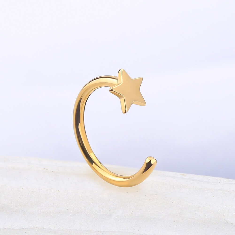 14K Gold 18G Star Half Hoop Nose Ring