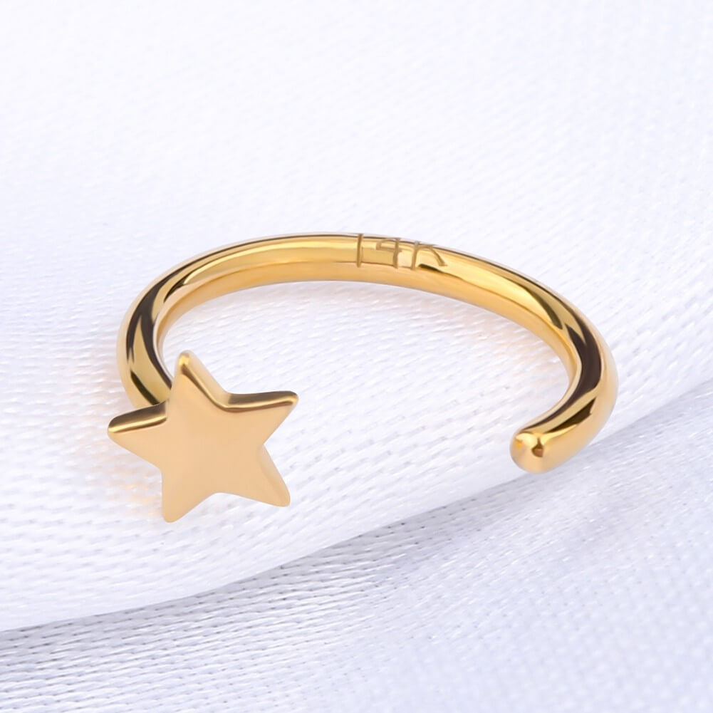 14K Gold 18G Star Half Hoop Nose Ring