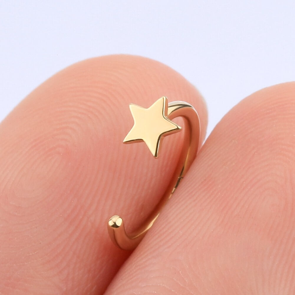 14K Gold 18G Star Half Hoop Nose Ring