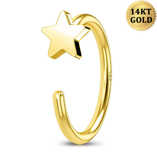 14K Gold 18G Star Half Hoop Nose Ring