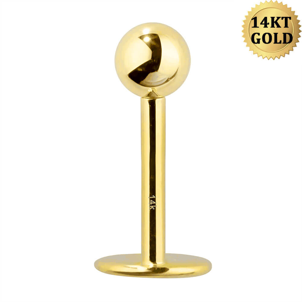 14K Solid Gold Ball and Barbell Labret Stud 16G Lip Stud – OUFER BODY ...