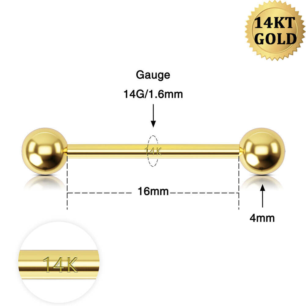 16mm gold nipple bars