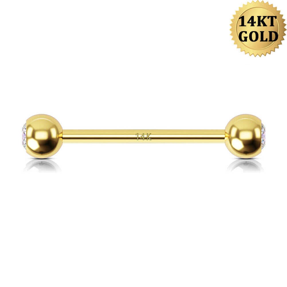 14K Solid Gold Barbell Nipple Ring
