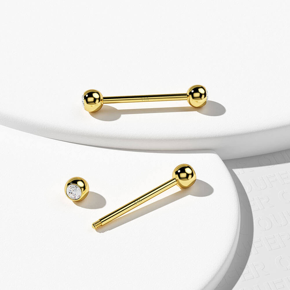 14K CZ Ball Nipple Ring