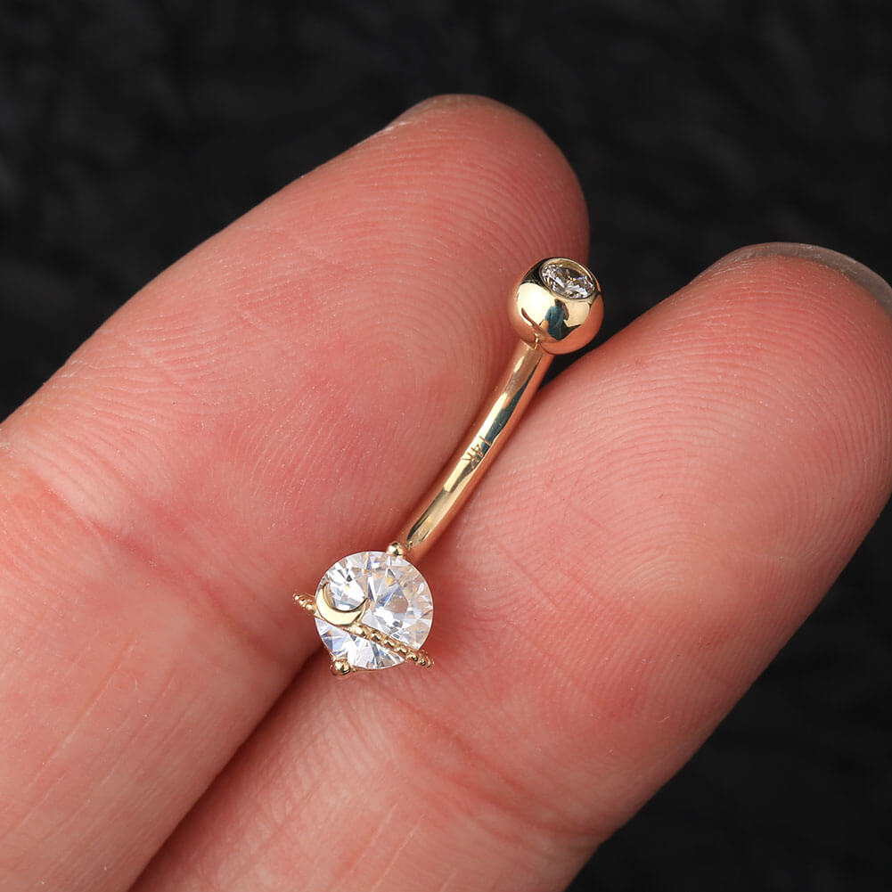 Buy 14K Gold Belly Button Ring/double CZ Navel Ring/14g Belly Ring/belly  Barbell/navel Piercing/navel Jewelry/valentines Gifts for Her Online in  India - Etsy