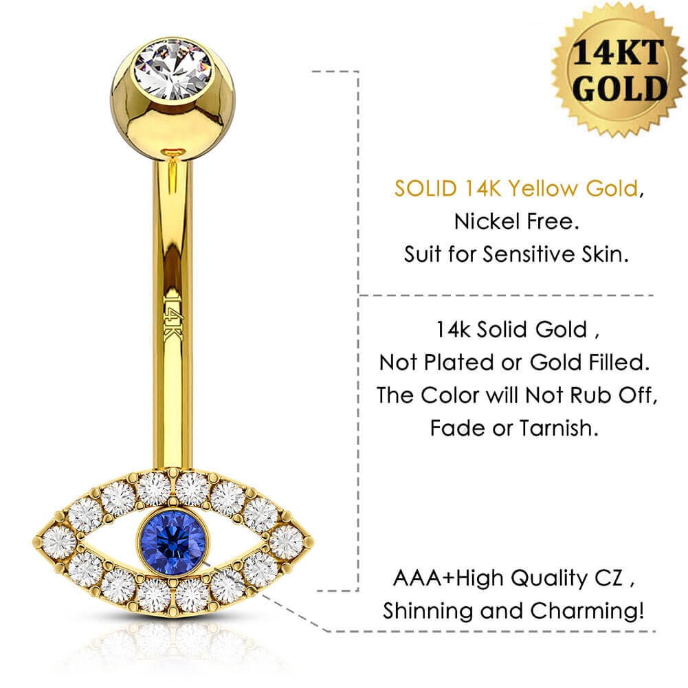 solid gold evil eye belly ring