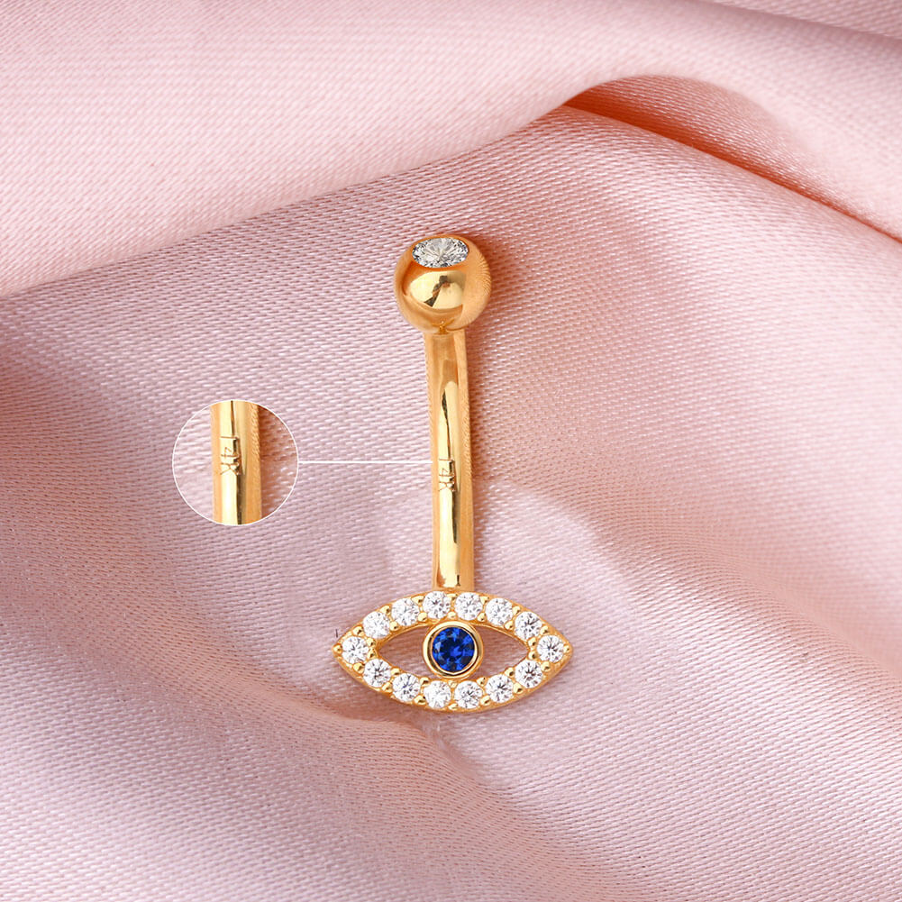 14k gold evil eye belly ring