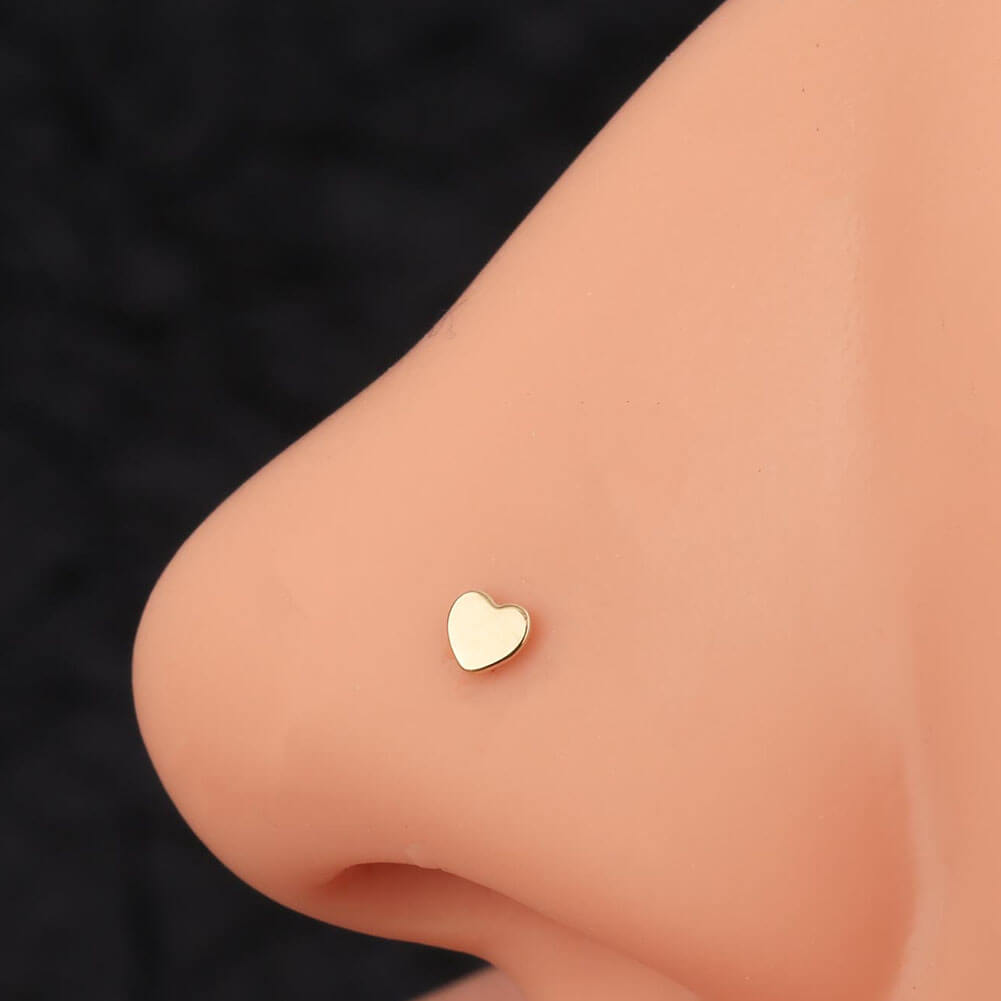 14K Gold 20G L Shape Heart Nose Stud