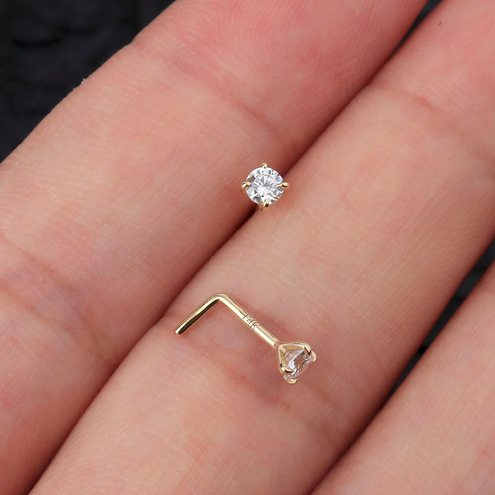 gold diamond nose stud